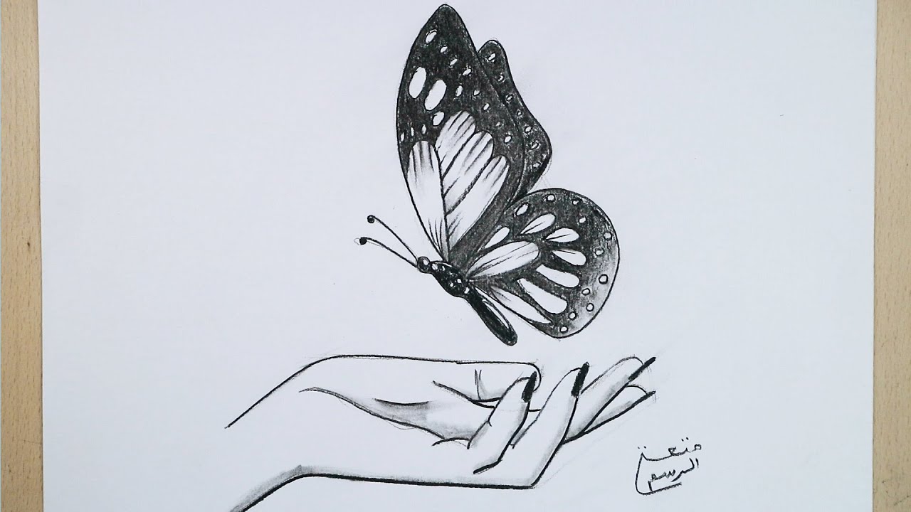 رسم سهل | تعلم  رسم يد تداعب فراشة جميلة الشرح خطوة بخطوة للمبتدئين | دروس متعة الرسم