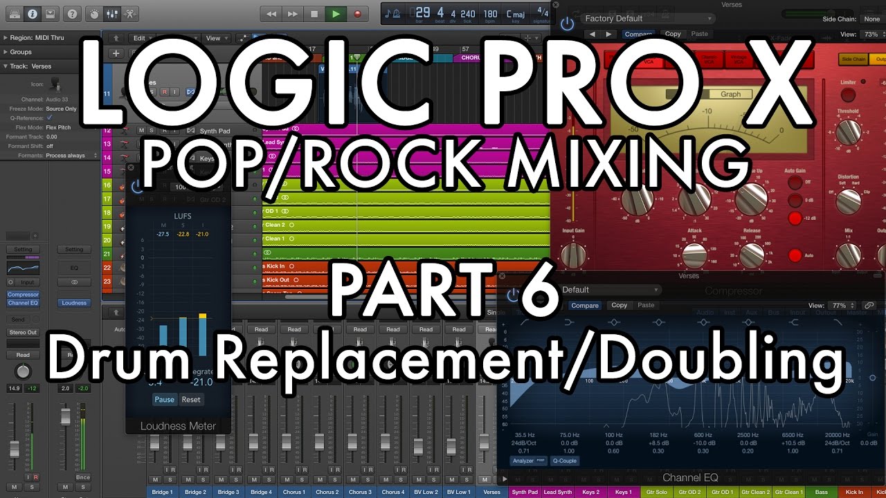 Logic Pro X — Микширование поп/рока — ЧАСТЬ 6 — Замена/удвоение барабанов