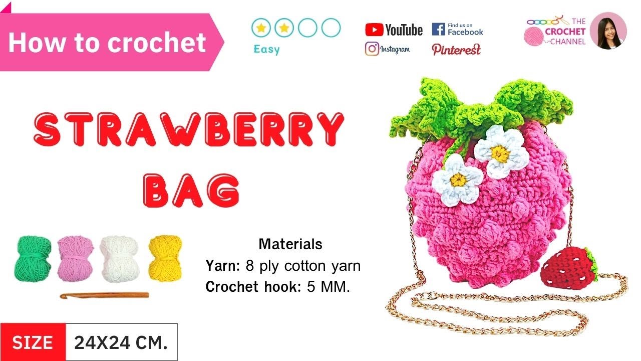 How to Crochet DIY Lovely Strawberry Bag tutorial Free Pattern (English US Term)
