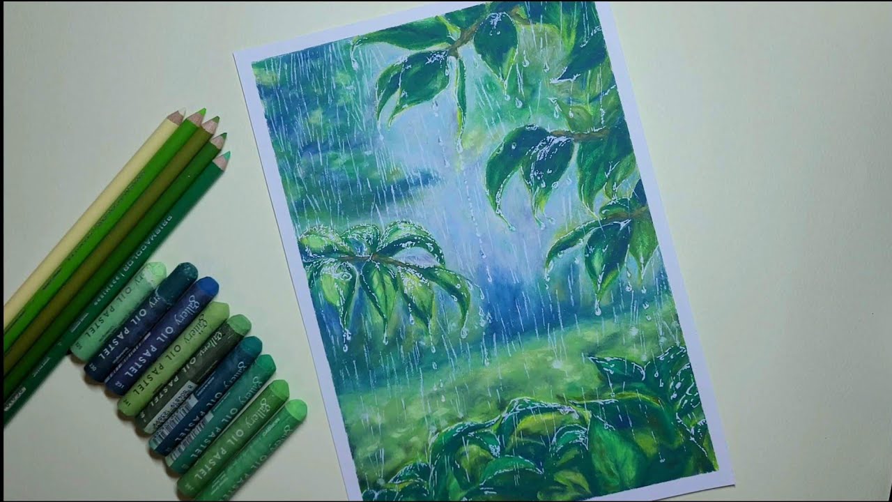 비오는 날 숲속, 오일파스텔로 그리기 🌧