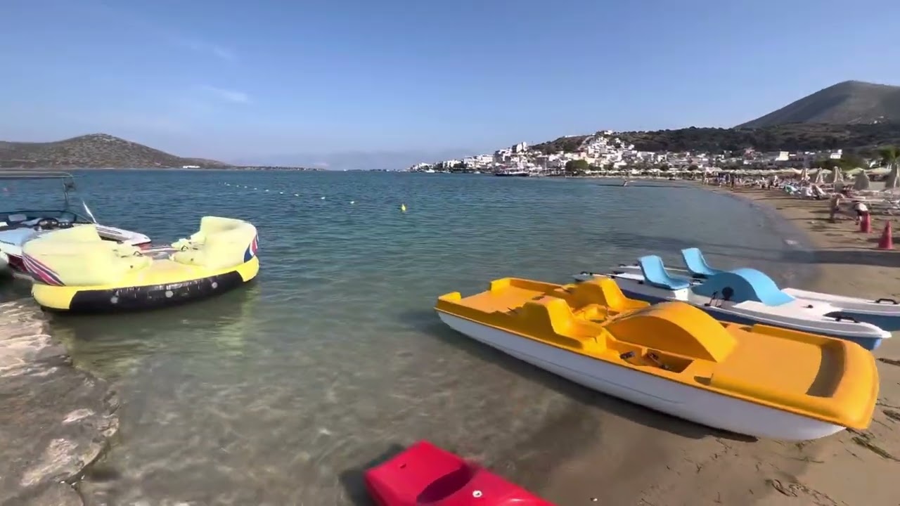 #Greece 🇬🇷 #Crete #Elounda Schisma Elountas public beach 🏖️| beach walk 🚶to Elounda Town.