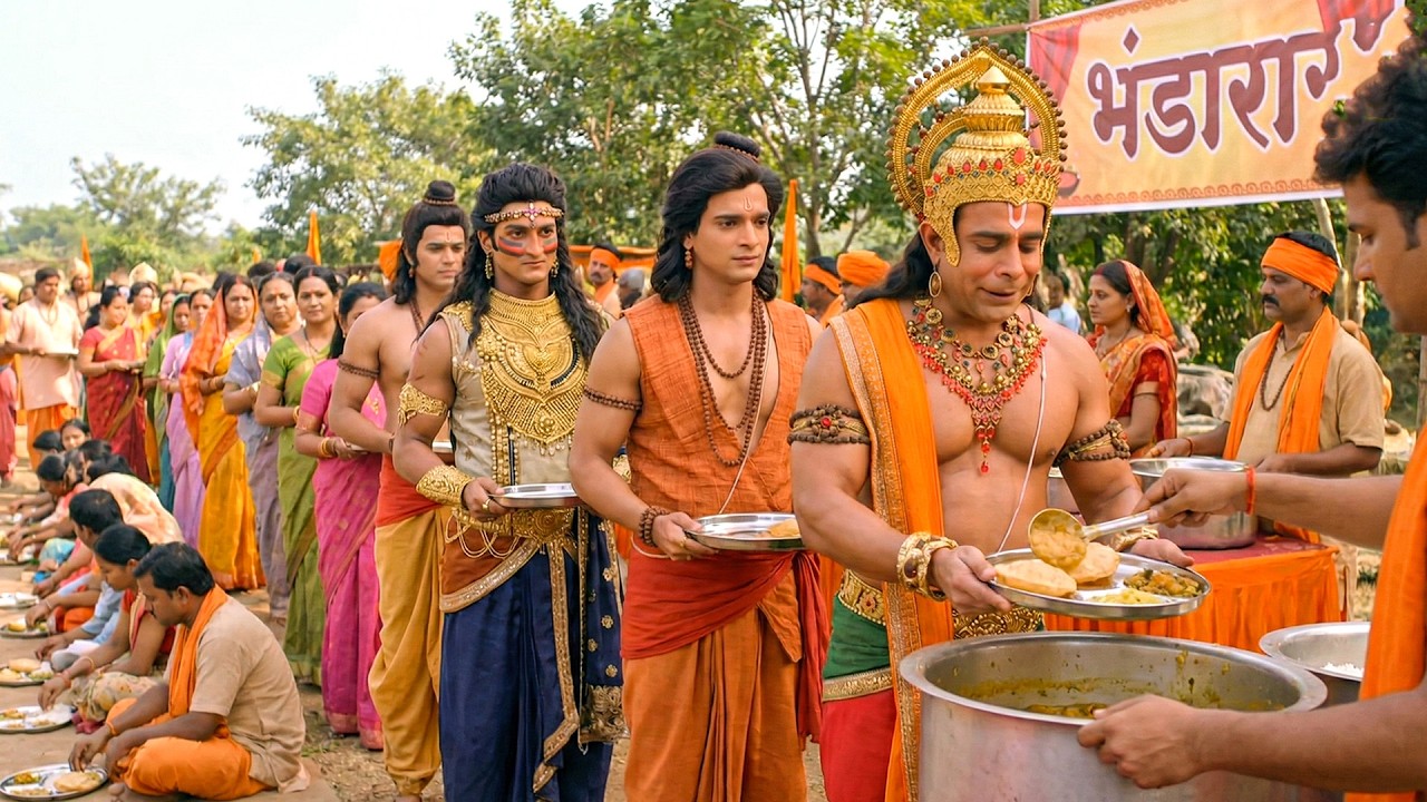 तीनों वीर लाइन में लगाकर प्लेट लेकर करने लगे भंडारे का भोजन | श्रीमद् रामायण | New Episode 2026