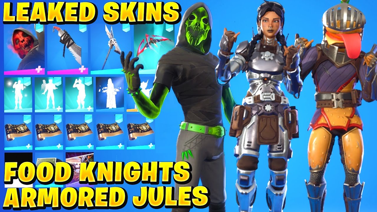 All NEW Leaked Skins & Emotes! *FOOD KNIGHTS* (ScrapKnight Armored Jules, Gia, Raptorian The Brave)