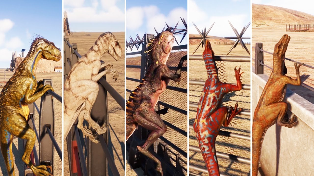CARNIVORE DINOSAURS ESCAPE (Climbing the Fence) - Jurassic World Evolution 2