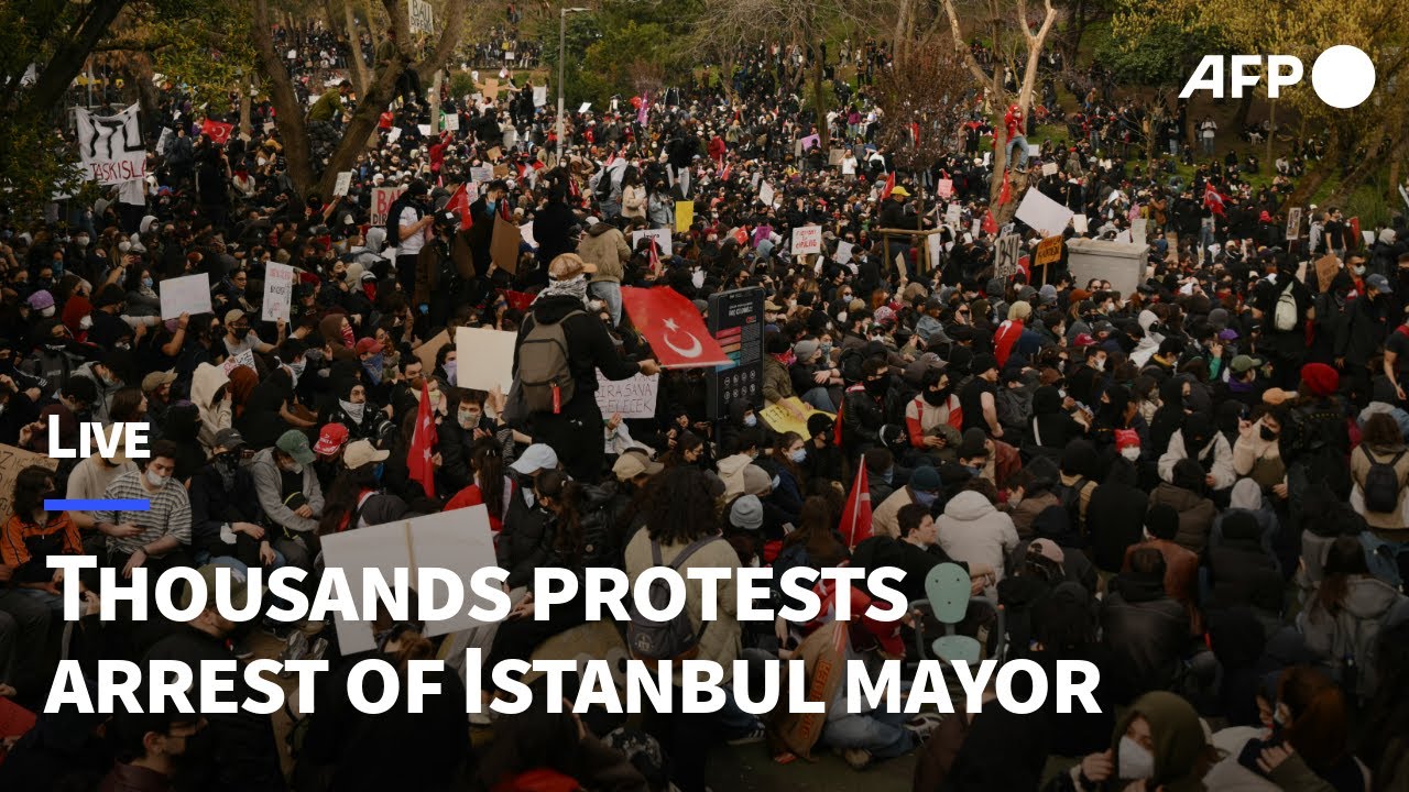 🔴Live: Thousands gather in Istanbul for the seventh day of protests after mayor's arrest I AFP