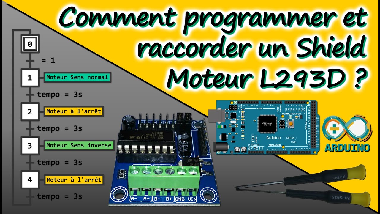 Comment programmer 💻 et raccorder l'Arduino ⚡ avec un Shield Moteur L293D ? Inversion sens rotation