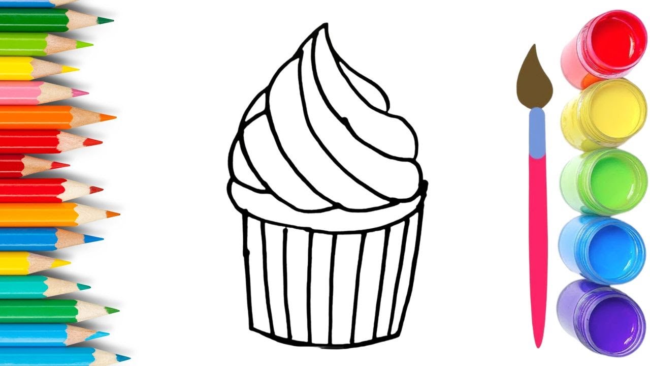 How To Draw cute Cup Cake Drawing, Painting & Coloring For Kids and Toddlers_🌈🎨