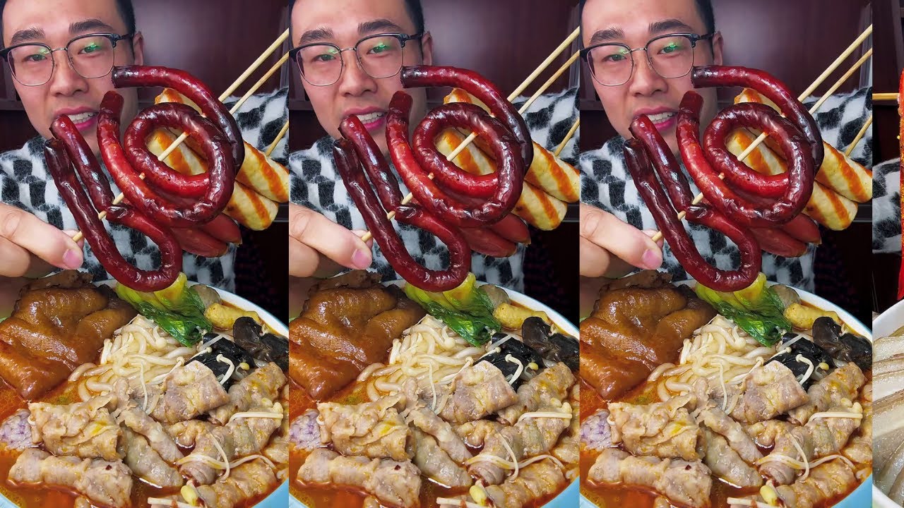 Sweet sausage skewers braised pig’s trotters + spicy stir-fried noodles so satisfying and delicious!