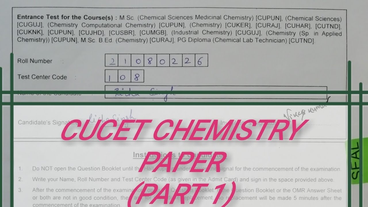 Cucet 2019 chemistry question paper --- PART 1