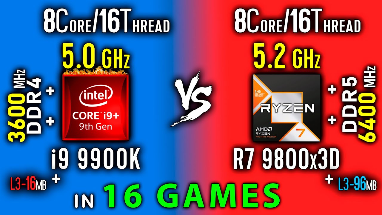 i9 9900K vs Ryzen 7 9800x3D Test in 16 Games | i9 9900K OC vs R7 9800x3D + Thermal Power Efficiency