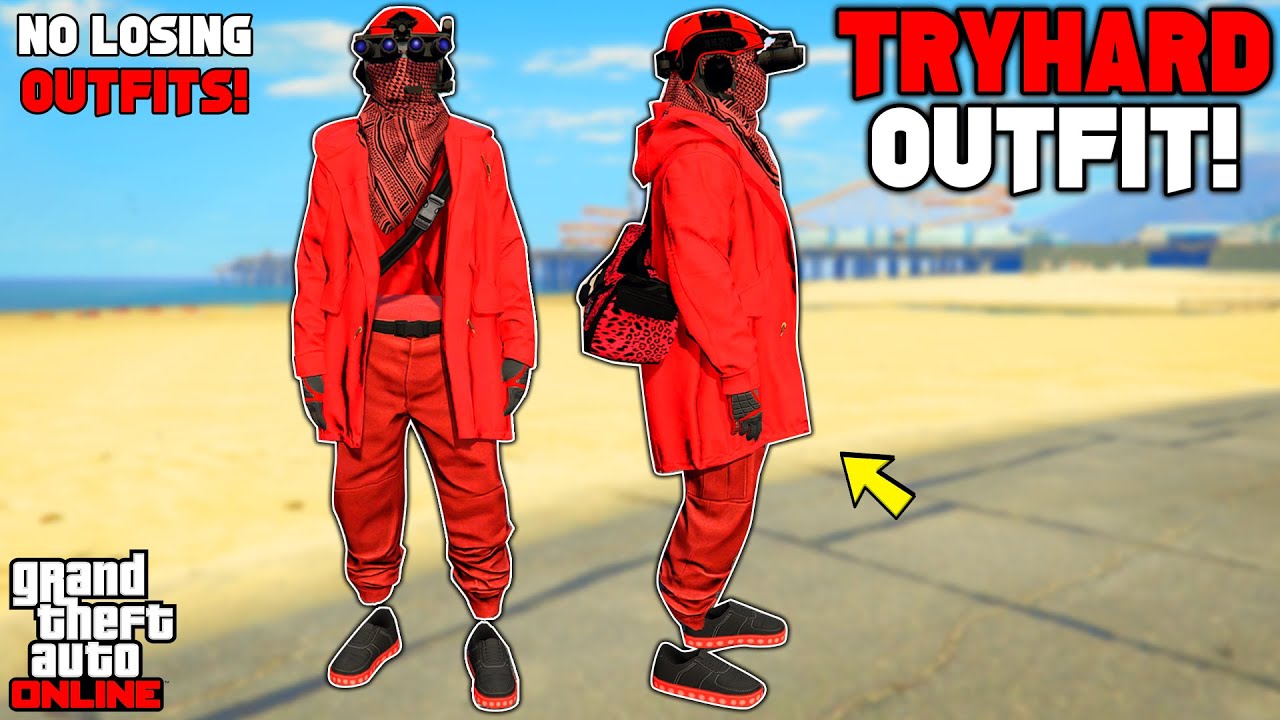 Easy Red Joggers Invisible Torso Glitch Tryhard Modded Outfit In GTA 5 Online (No Transfer)