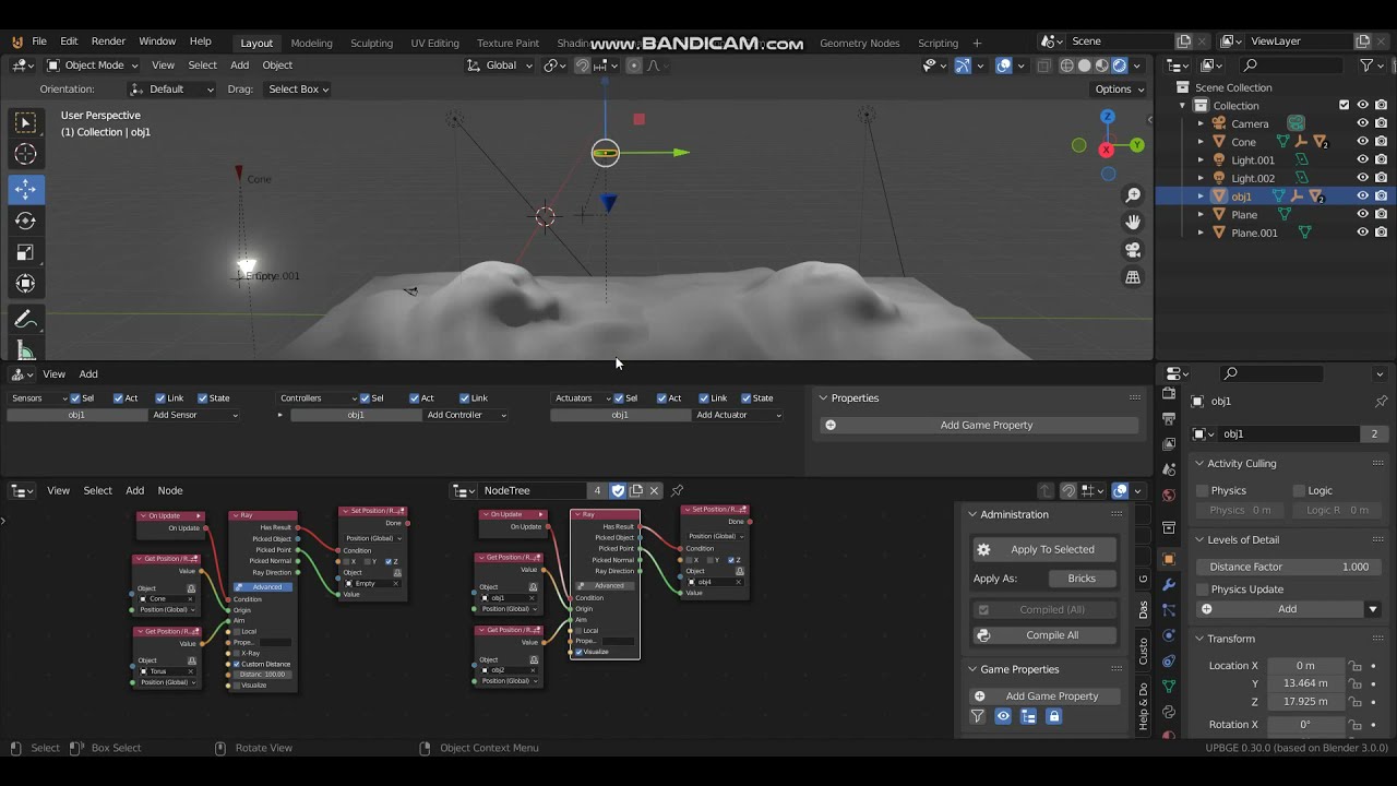 [UPBGE 3.0]Logic Node Editor (Ray ,Set Position )