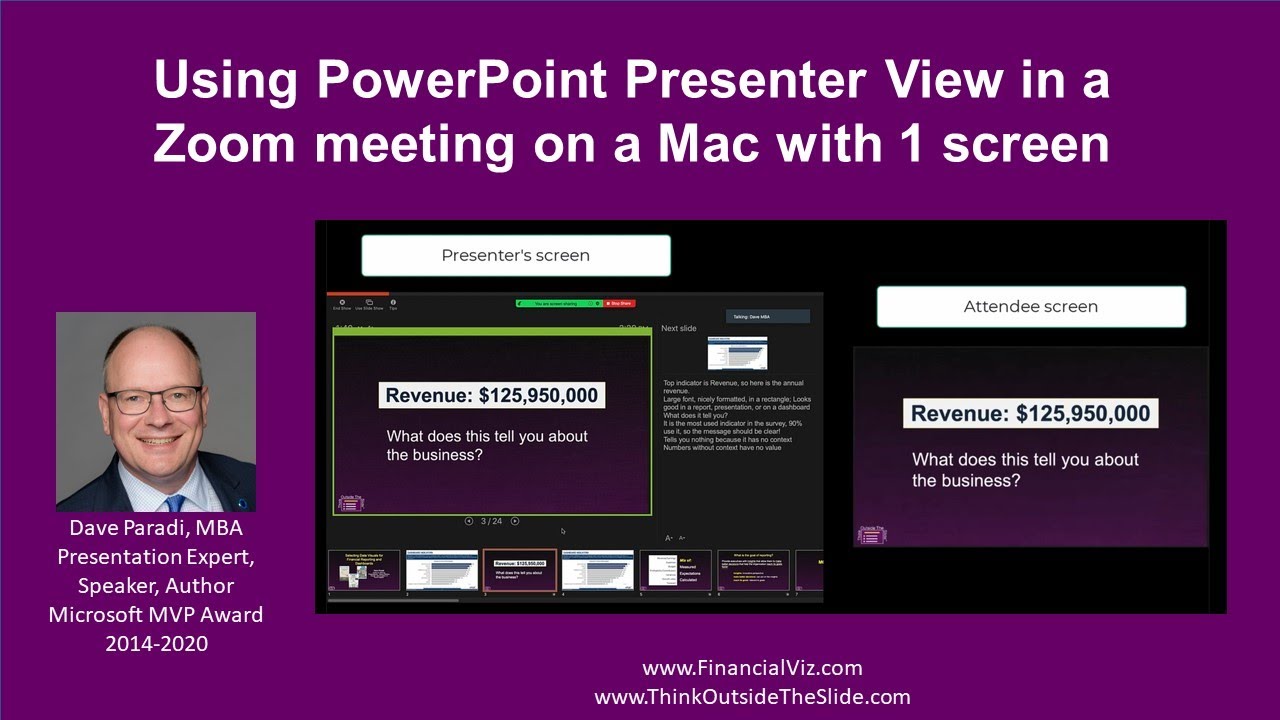 Использование режима докладчика PowerPoint с 1 экраном в Zoom на Mac