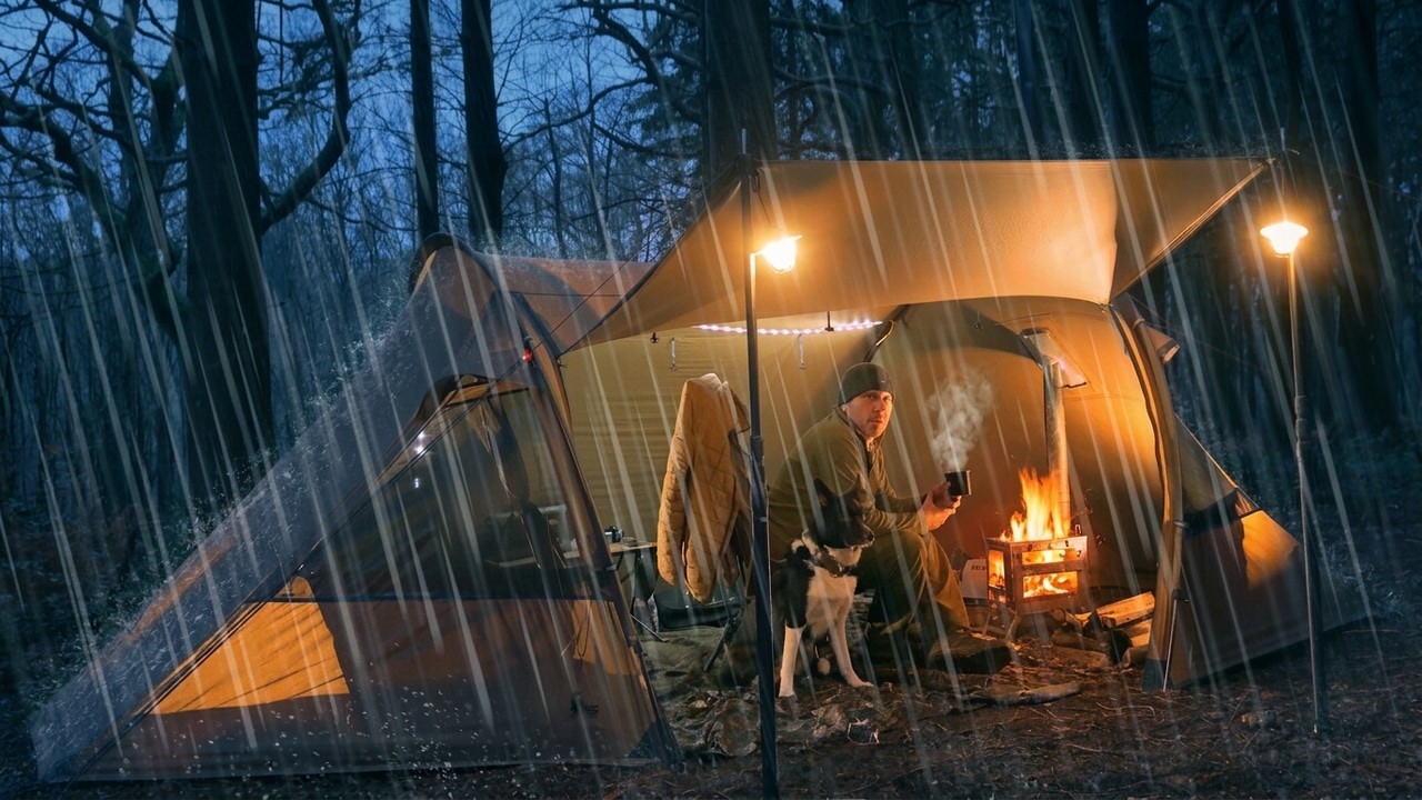 Hot tent camping in heavy downpour | Solo UK wild camping