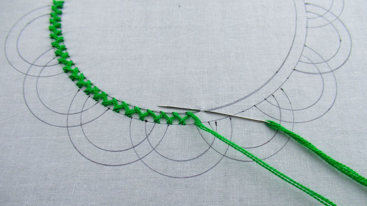 Hand embroidery wonderful neck line embroidery design for dress easy neck embroidery for beginner