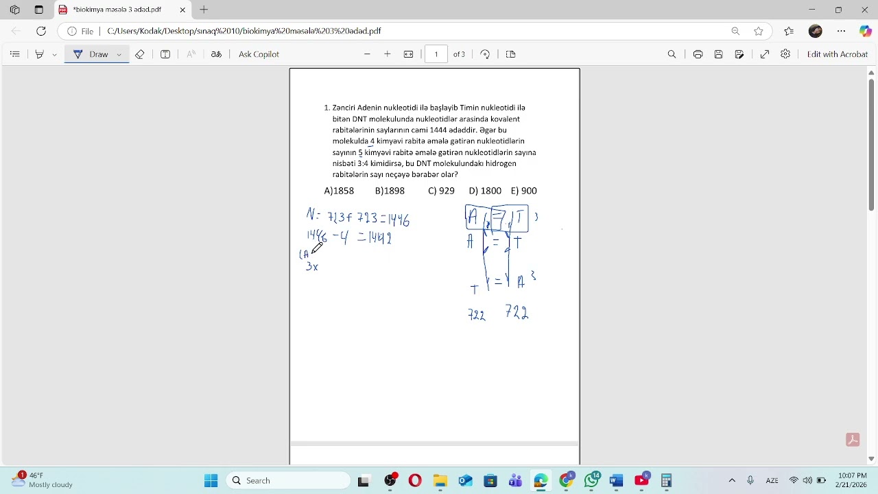 Biokmyadan qəbul tipli məsələ həlli 2.