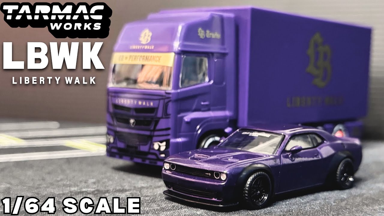 Unboxing 2025 Tarmac Works Exclusive LB-WORKS Dodge Challenger SRT Hellcat & Transporter | Purple
