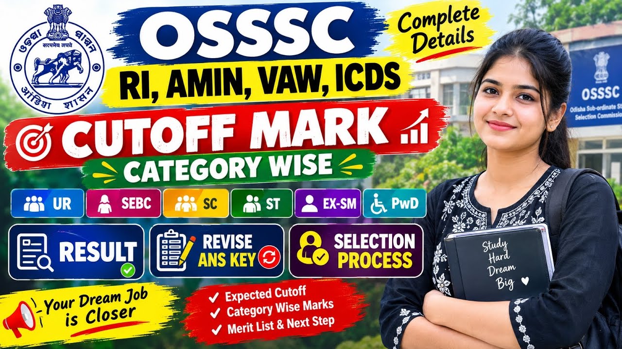 OSSSC RI, AMIN, VAW, ICDS CUTOFF MARK 2026, CATEGORY WISE /RESULT, REVISE ANS KEY /SELECTION PROCESS