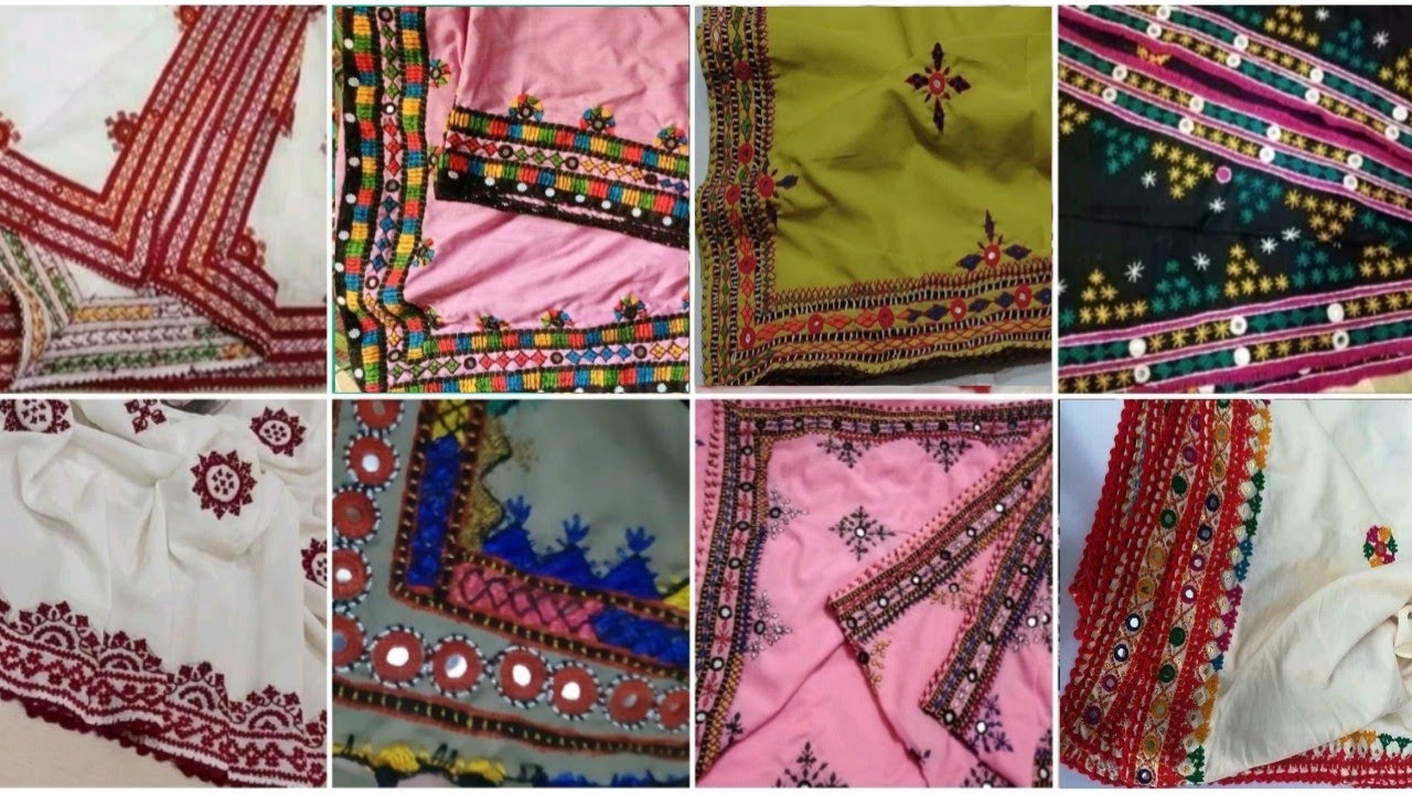 Traditional Sindhi Chadar Embroidery Designs l Kutch Work Border Designs For Dupatta