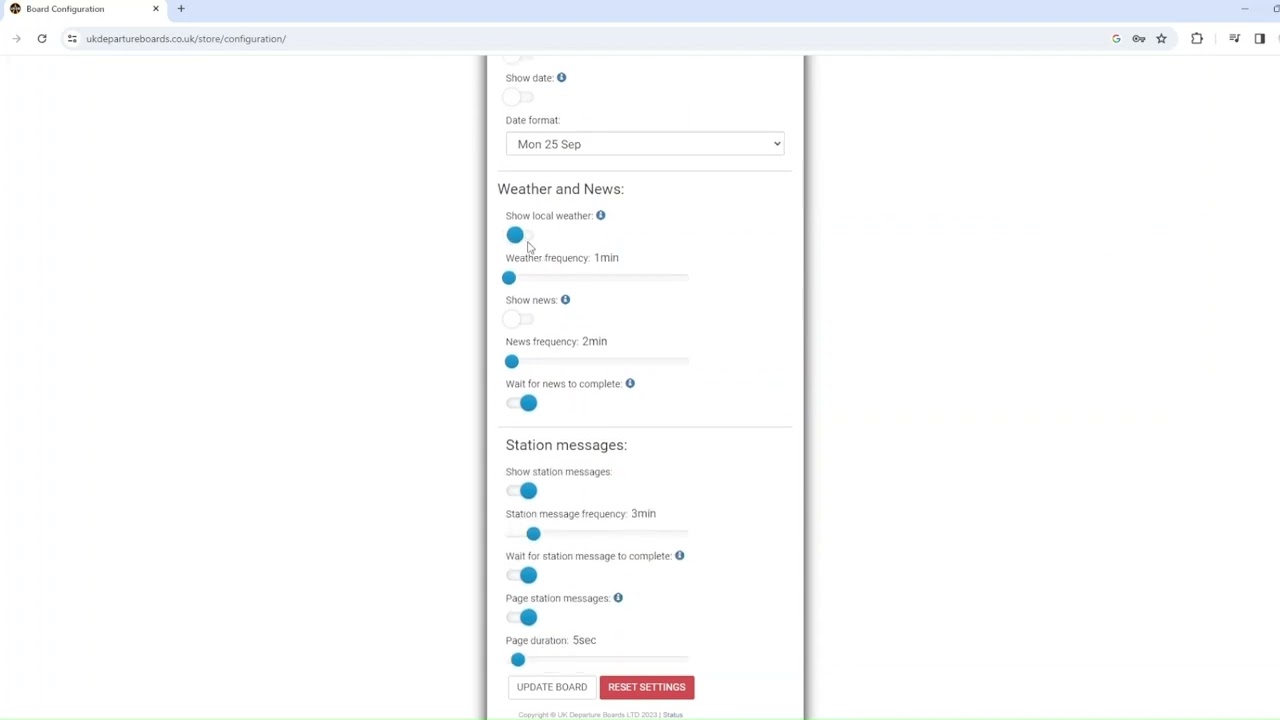 UK Departure Boards - How to log in and configure your board.