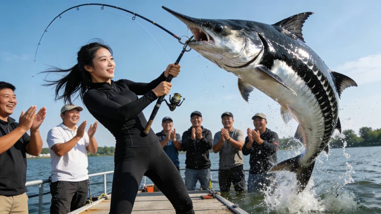 囂張老闆禁止釣魚者賣魚，美女直接釣上來一條大鱘魚打臉老闆，老闆最後被嚇得語無倫次【娜小娜愛釣魚】#釣魚#fishing #drama #funny