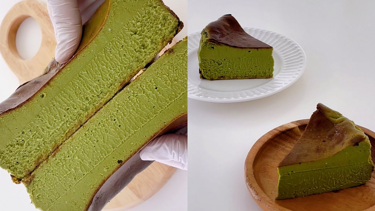 🌿완벽한 말차바스크치즈케이크 만들기 | 크리미하고 꾸덕촉촉한 진한 말차 베이킹 | Matcha Basque Burnt Cheese Cake Recipe