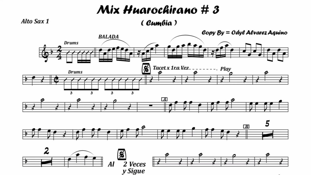 mix huarochirano #3 partitura saxofón 🎷 🔥 banda papa