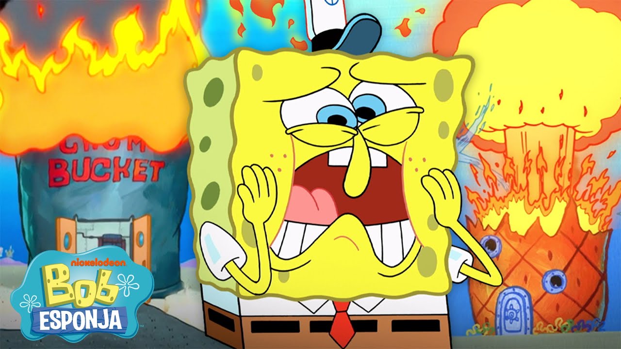 Bob Esponja | Todas as Explosões Já Ocorridas em Fenda do Biquíni! 💥 | Bob Esponja em Português