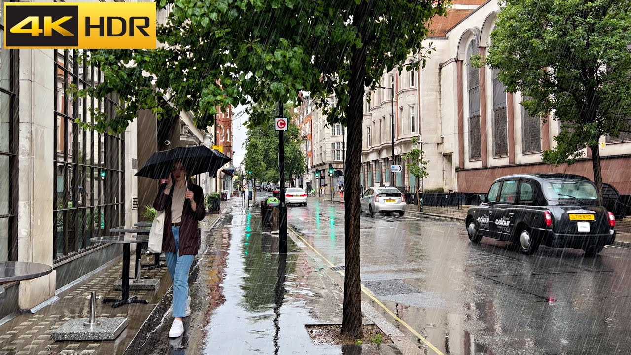 ☔️ Rainy August in London - 2023 🌧️ London Rain Walk | Central London Side Streets [4K HDR]