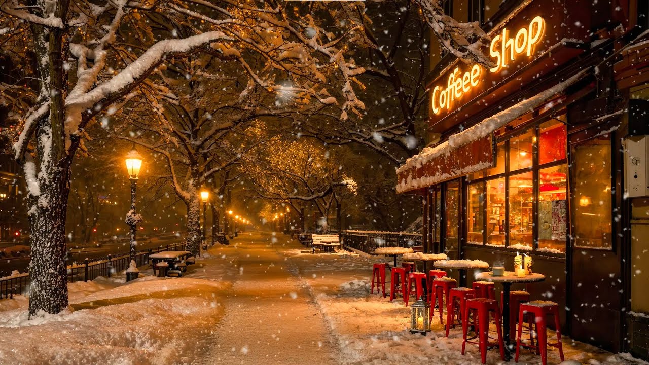 Cozy Jazz on a Quiet Winter Night - Smooth Jazz Cafe and Gentle Snowfall for a Good Mood
