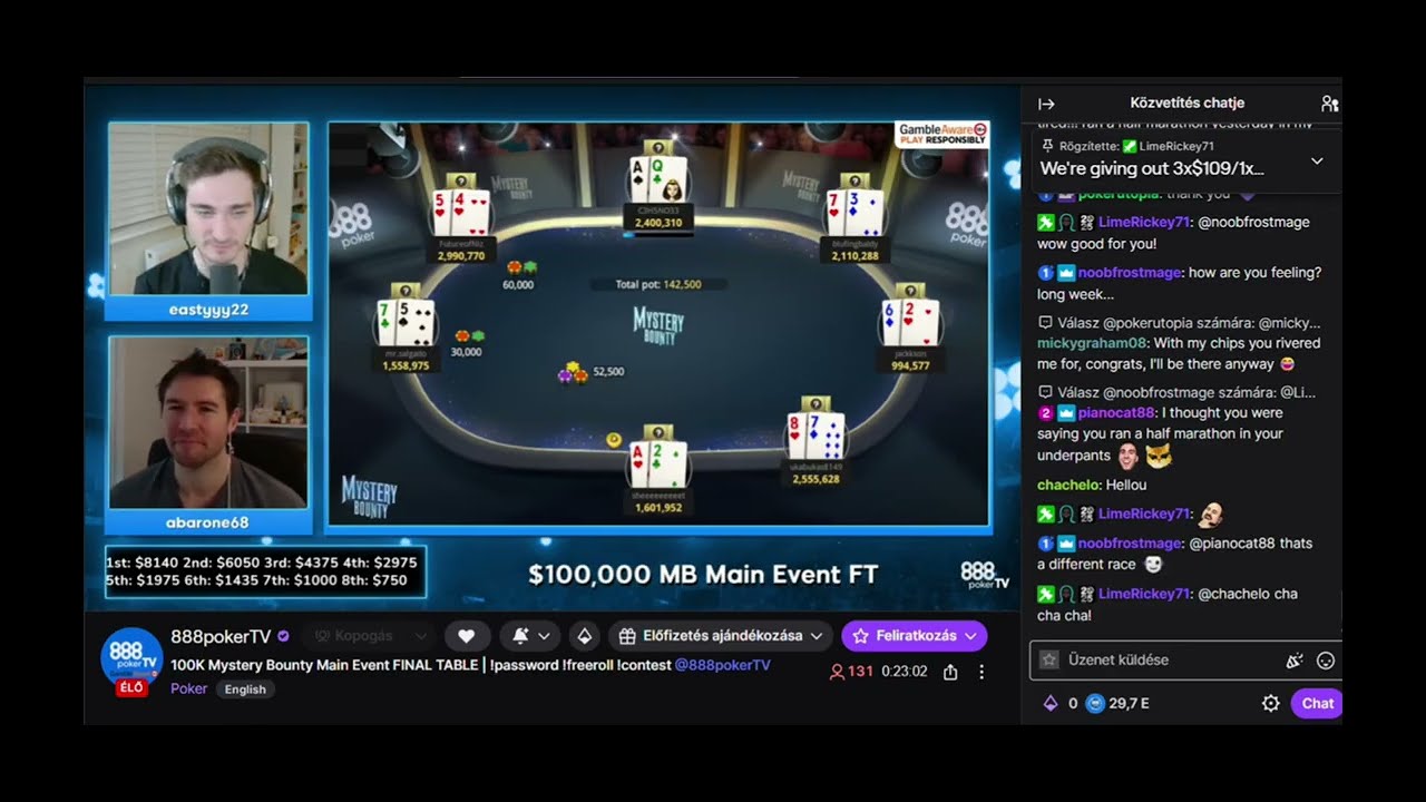 888poker Mystery Main Event FINAL TABLE -7 left- 888poker TV Twitch Stream with open hands-26.02.23
