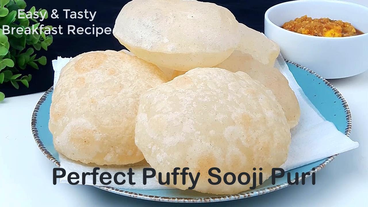 Homemade Perfect Round Puffy & Soft Sooji Puri Recipe | Easy Breakfast Semolina Poori Recipe/luchi