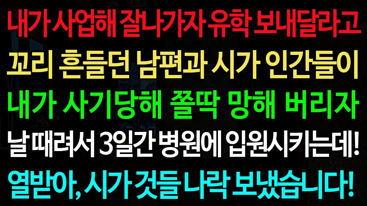 실화사연-내가 사업해 잘나가자 유학 보내달라고 꼬리 흔들던 남편과 시가 인간들이 내가 사기당해 쫄딱 망해 버리자 /실화사연/신청사연/사이다썰/반전사연/사연라디오