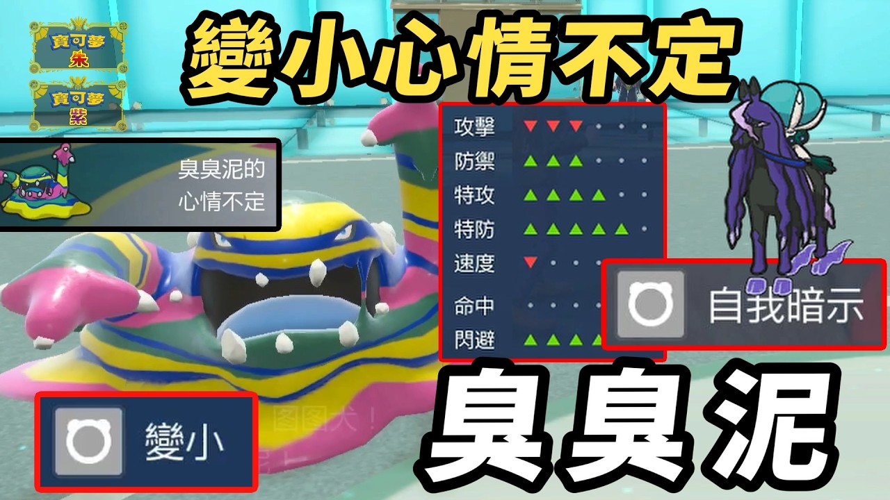 【寶可夢朱紫】全員加6閃避的賴皮強化戰術 變小心情不定臭臭泥+自我暗示蕾冠王 阿羅拉 臭臭泥 #藍之圓盤 #寶可夢對戰系列 #251