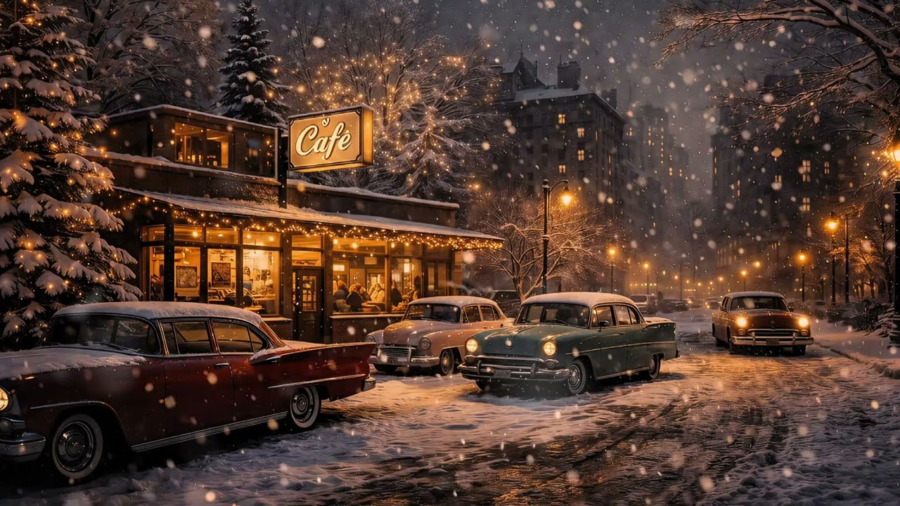 1950s Vintage Jazz Café ☕ Frank Sinatra Style | Cozy Winter Night Jazz