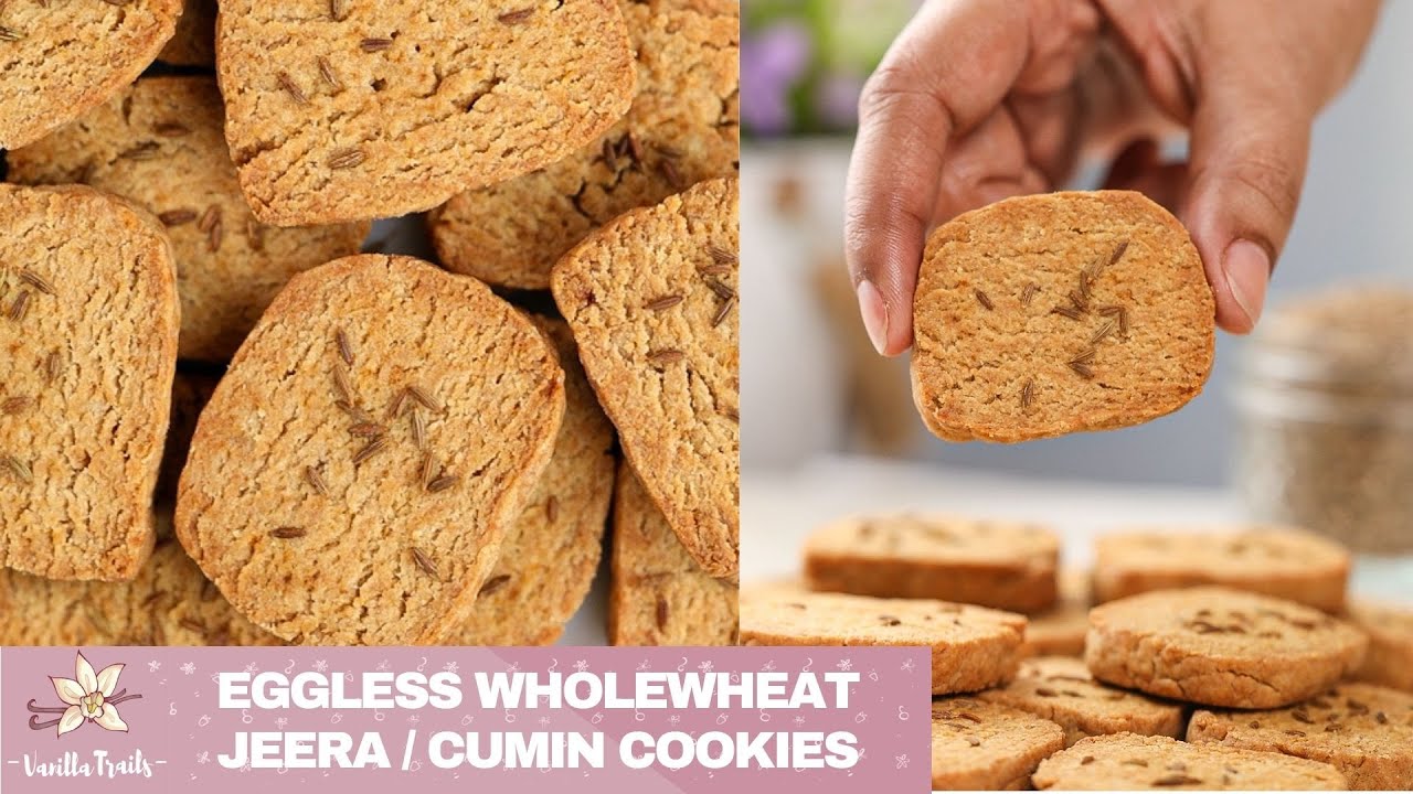 Eggless Wholewheat Jeera/Cumin Cookies. Easy recipe, Crispy, buttery, savoury, healthier cookies!