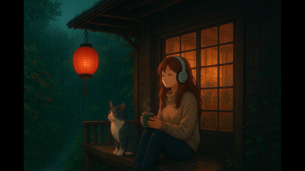 Rainy Night Lofi 🌧️ Cozy Window Ambience for Study & Relax | Cat & Warm Lights