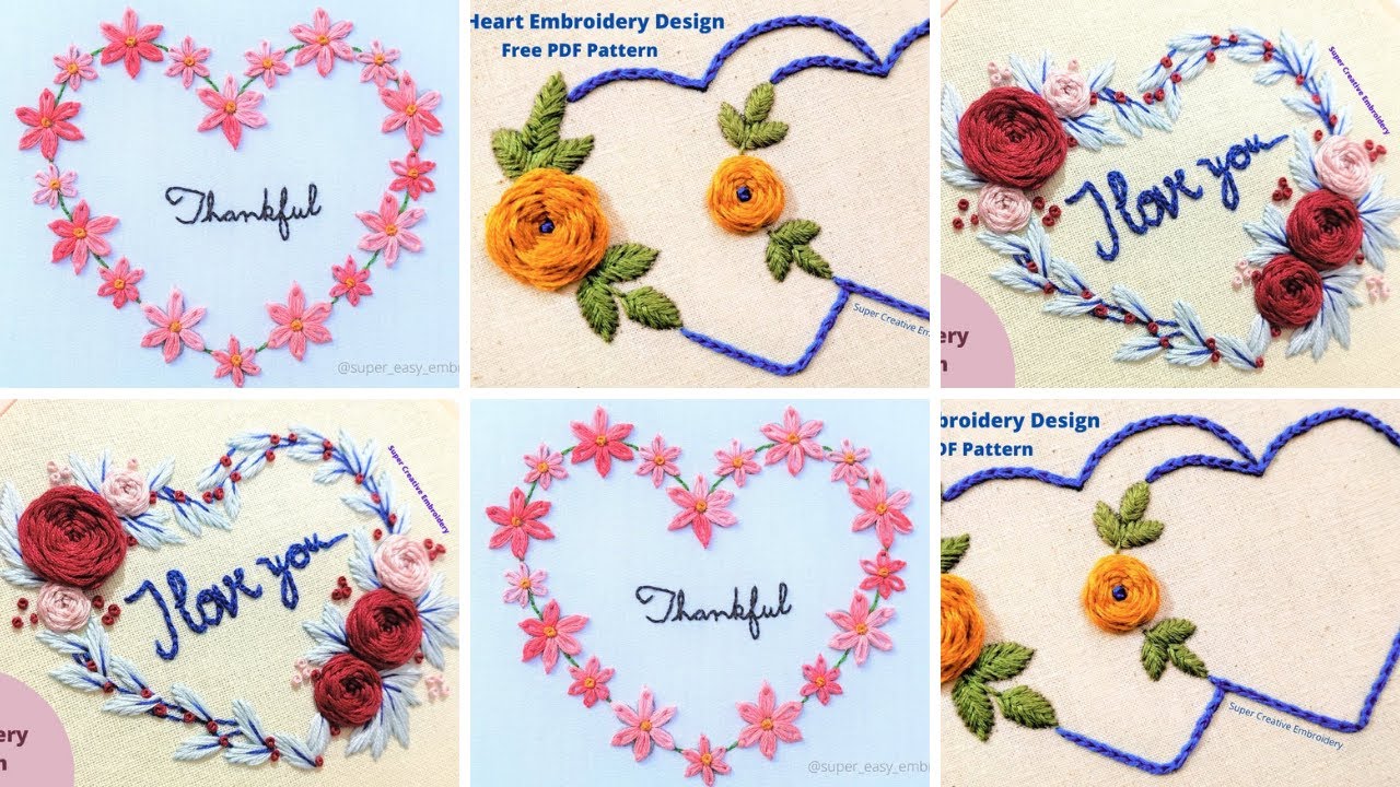 Top 3 new Super Creative Heart Shape Pattern Embroidery Design /Easy Hand Embroidery Tutorial