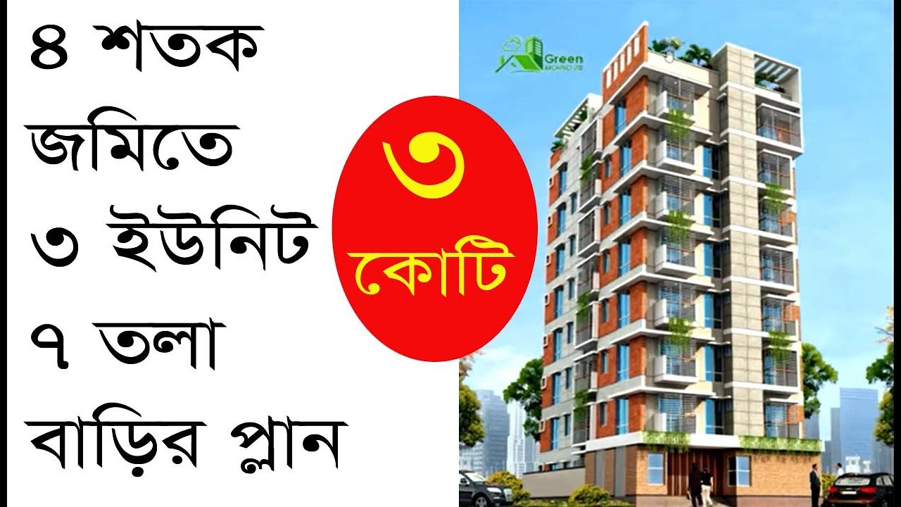 ৪ শতক জমিতে ৩ ইউনিট ৭ তলা বাড়ির প্লান খরচ ৩ কোটি | 7 storied Building plan design with cost