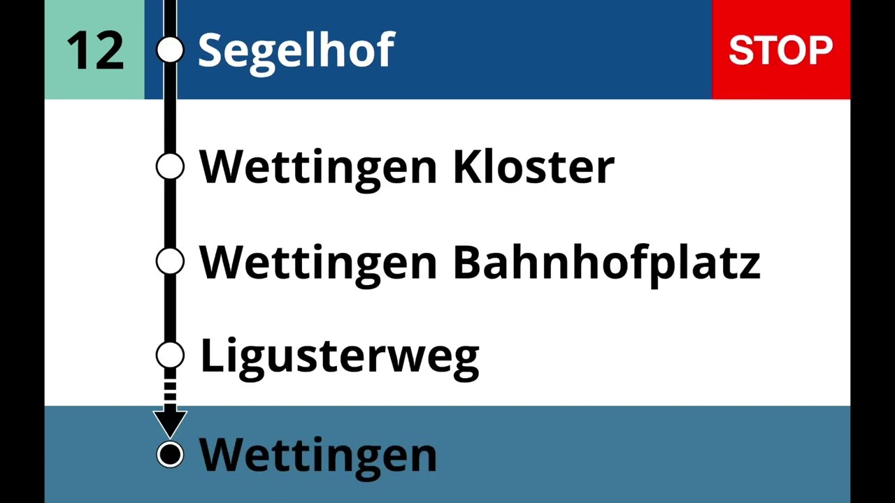 RVBW Ansagen • 12 • Kantonsspital – Wettingen Bahnhofplatz - Tägi