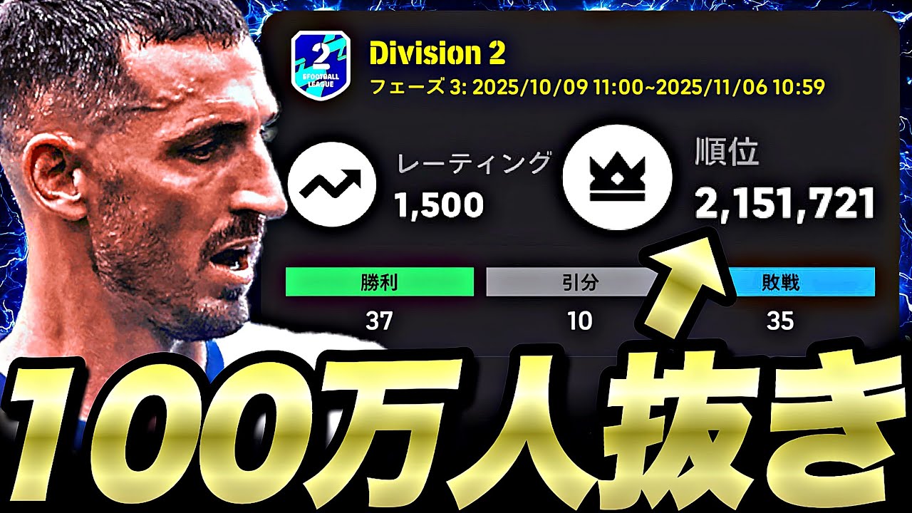 Div2最下層スタートなら10連勝で順位100万上げてダンクとバッチ両獲り出来る説【eFootball2026アプリ】