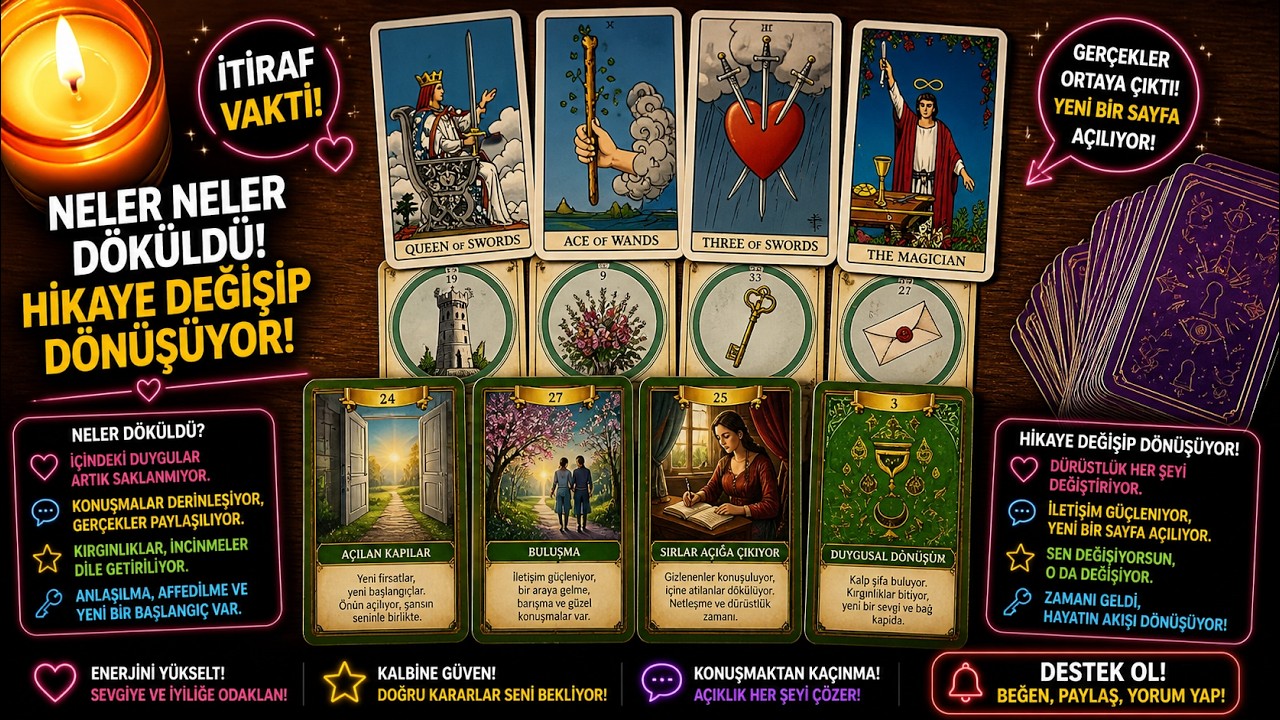 İtiraf Vakti! Döküldü Döküldü! Hikaye Değişip Dönüşüyor! #tarot #keşfet #minimaltarot 