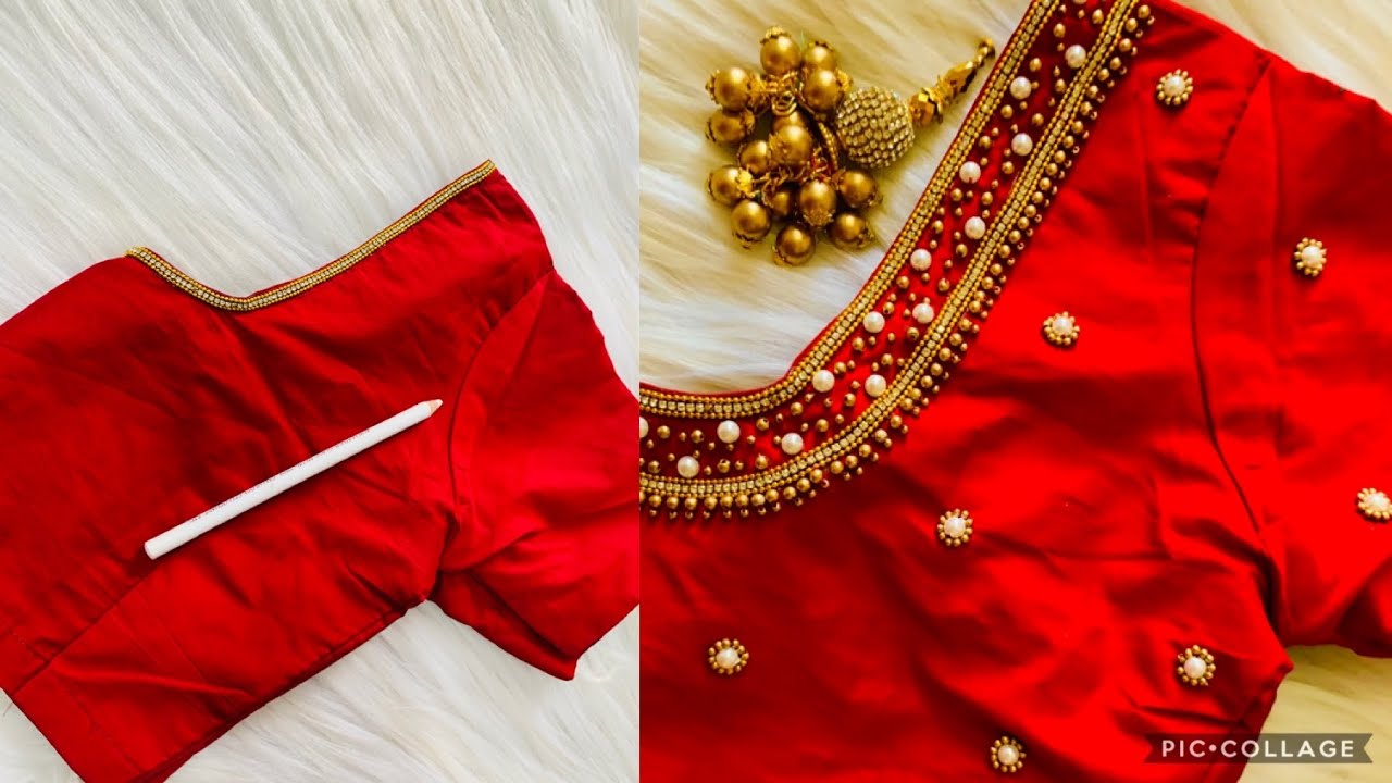 Grand & Elegant pearl & bead work design on stitched/readymade blouse with normal stitching needle
