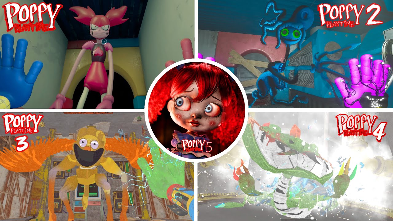 Poppy Playtime: Chapters 1, 2, 3, 4, 5 - All BOSSES and ENDINGS in BRIGHT Mode & Jumpscares #4