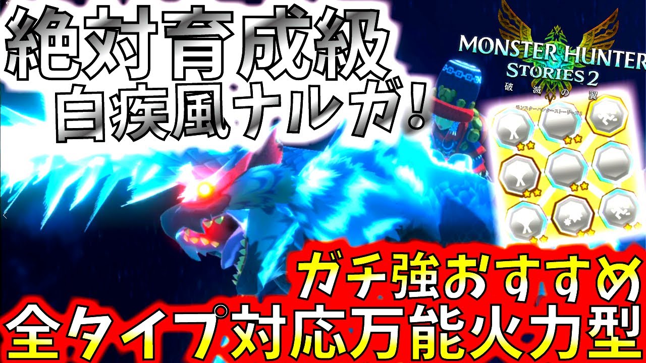 モンハンストーリーズ2//白疾風ナルガ全タイプ対応火力型が便利で強い!!おすすめ型フリー枠有紹介＆実践。殆どのPTに入ってる優秀なヤツなので早めの育成がおすすめ!!【MHST2/モンスターハンター】