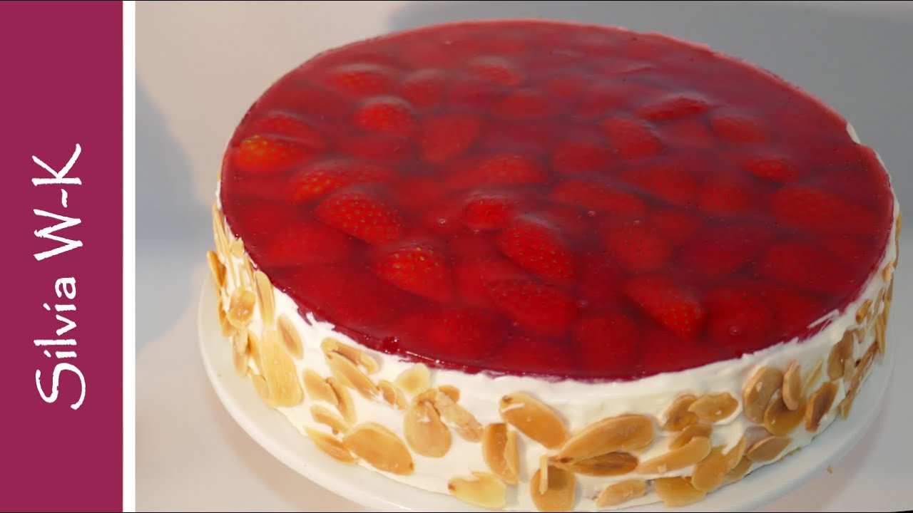 Erdbeerkuchen mit Mandeln / Erdbeertorte / ohne Gelatine