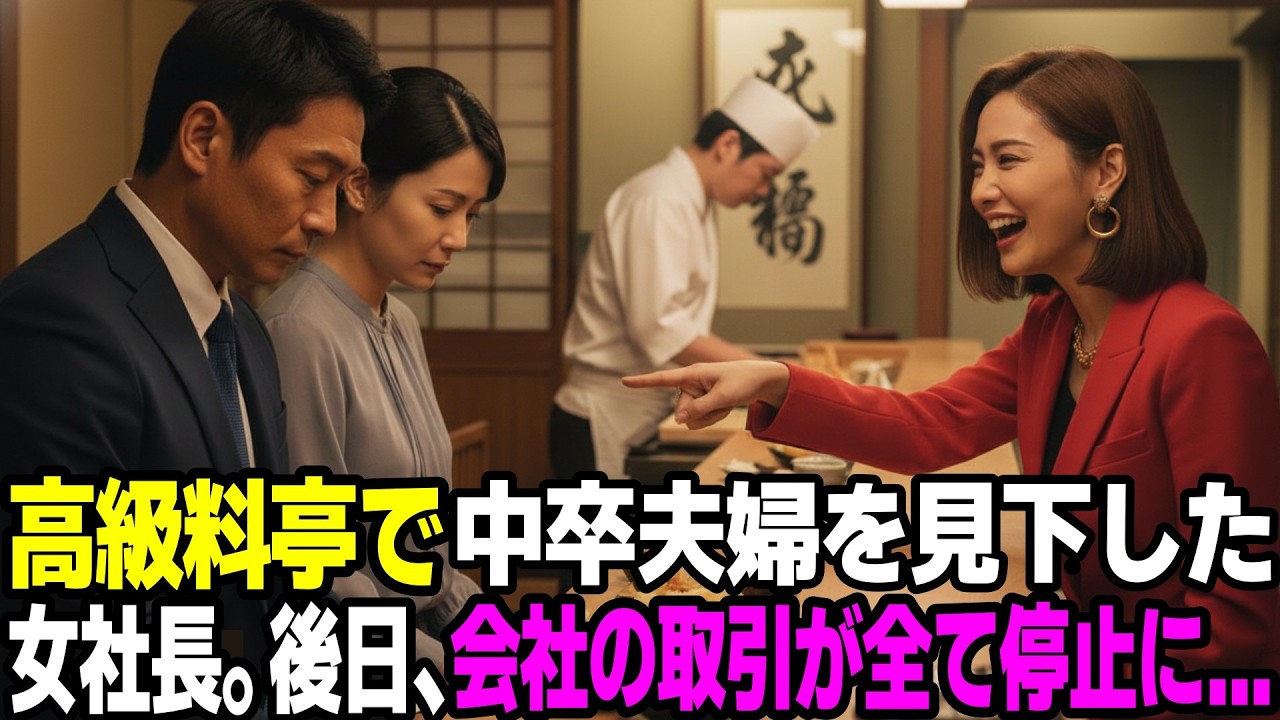 【スカッと】高級料亭で中卒夫婦を見下した女社長。後日、会社の取引が全停止に。