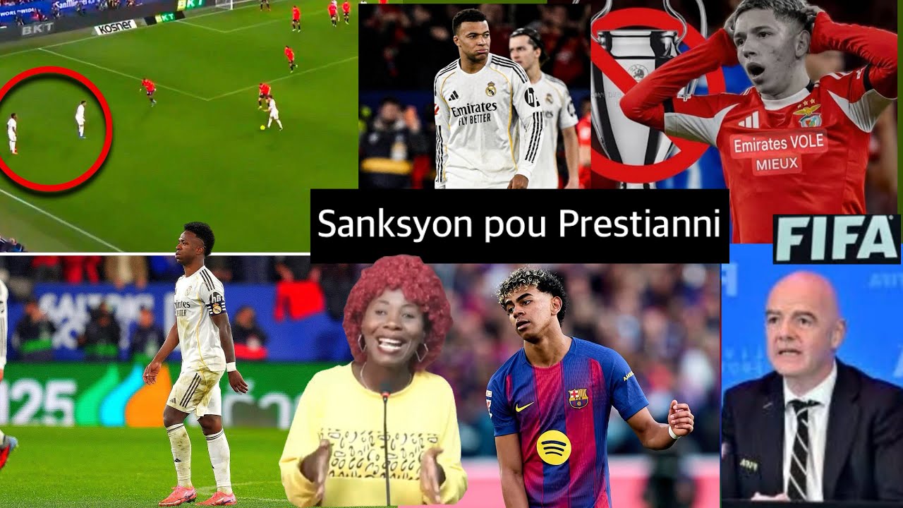 Fifa sanksyone Ajanten an Prestianni, Real Madrid rejwenn bon Vinicius epi Mbappe ap desann