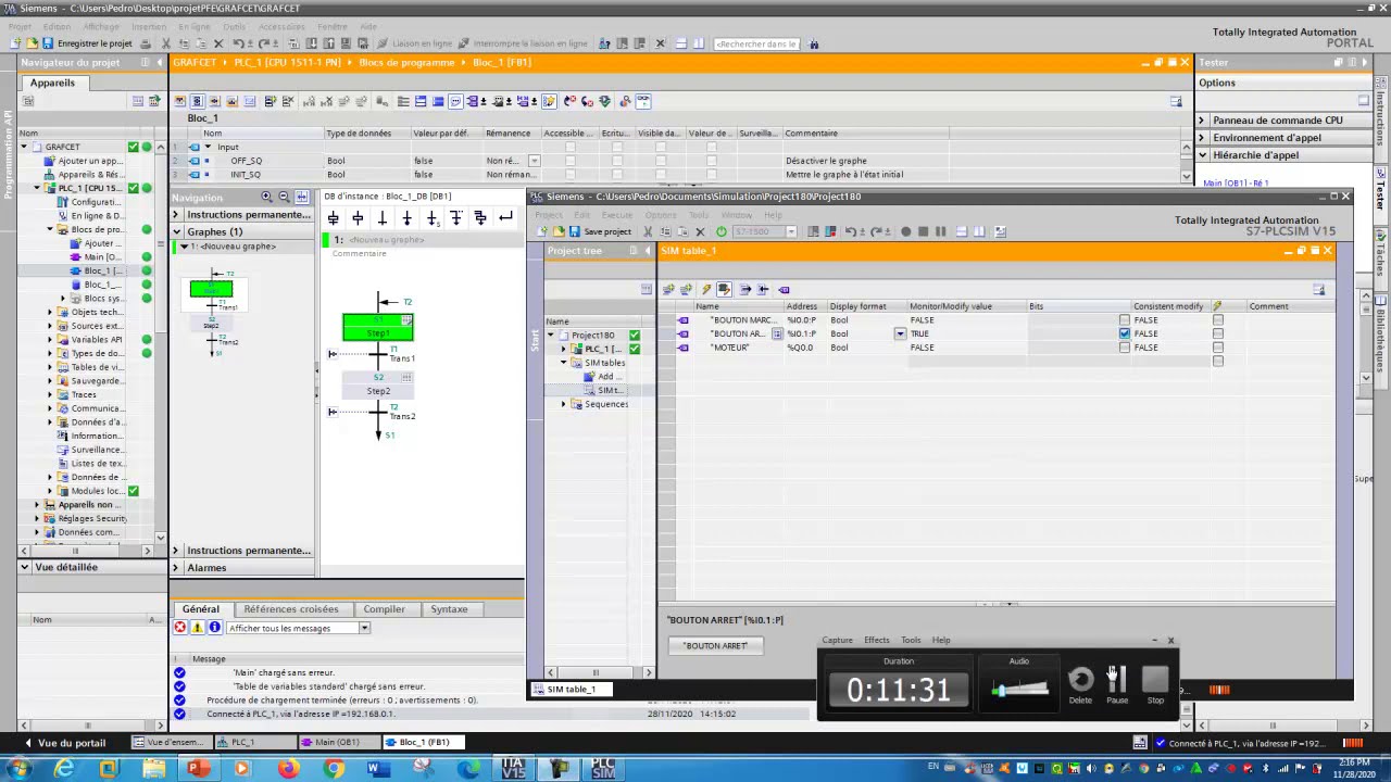 TIA PORTAL TP42: Programmation Grafcet démarrage direct  (S7-1500)