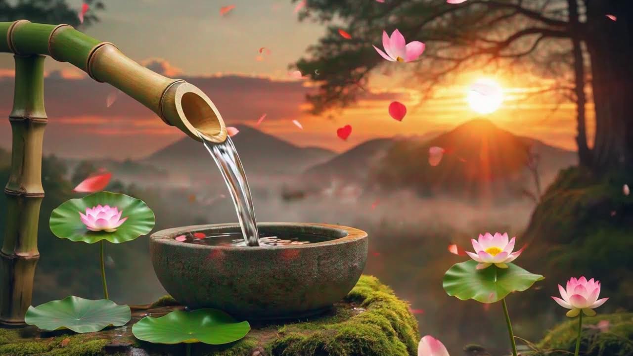 Natural Bamboo Fountain Sounds with Relaxing Piano for Meditation
